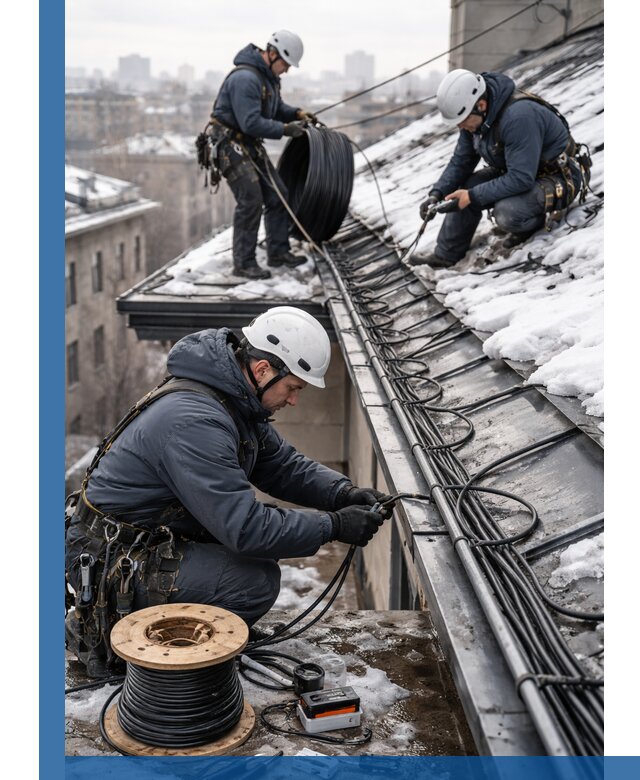 Монтаж греющего кабеля на кровле в Полысаеве под ключ