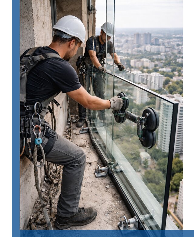 Монтаж стеклянных ограждений под ключ с гарантией в Полысаеве