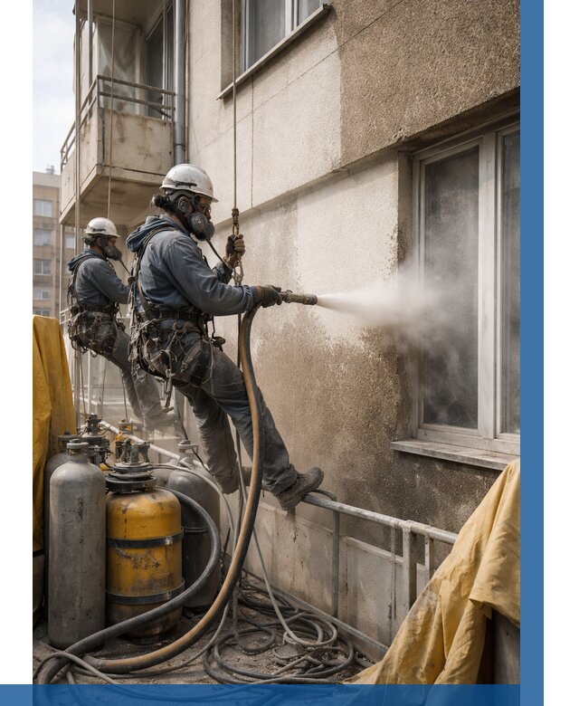 Пескоструйная очистка фасада в Полысаеве от 668 р. | ВЫСОТНИК-Плс