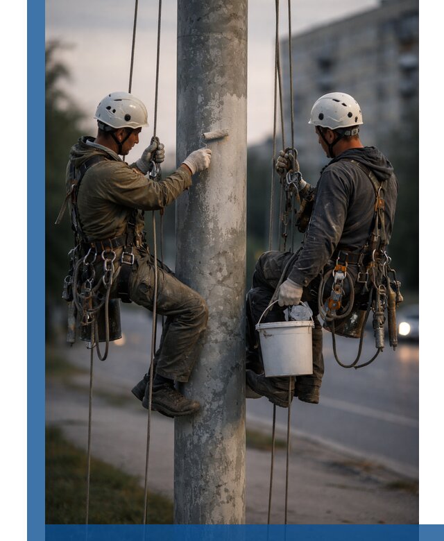 Покраска опор освещения и антикоррозийная защита в Полысаеве