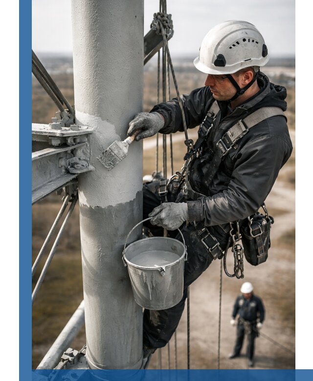 Покраска мачт связи в Полысаеве промышленными альпинистами