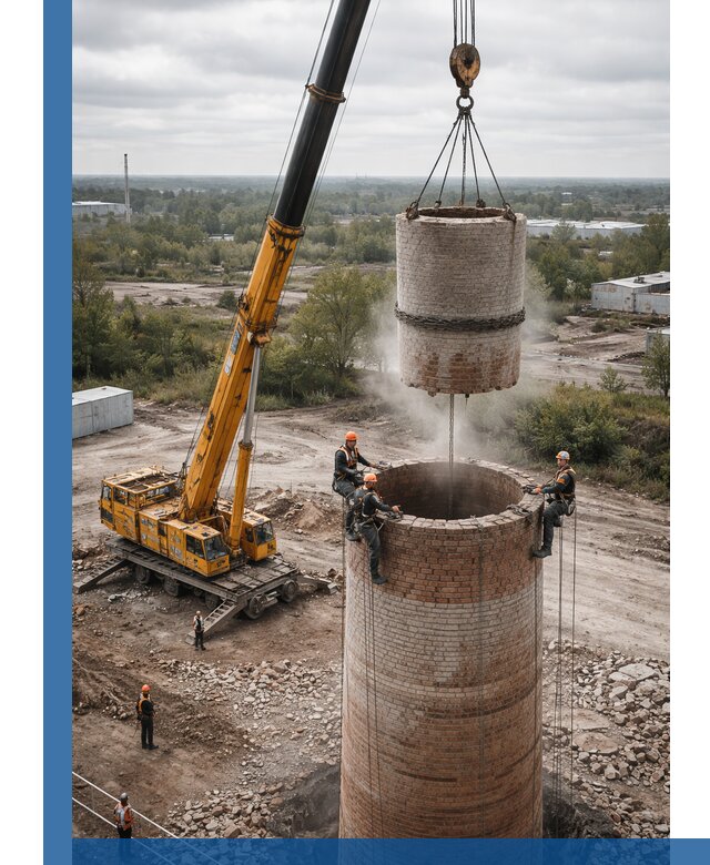 Демонтаж дымовой трубы в Полысаеве с гарантиями безопасности
