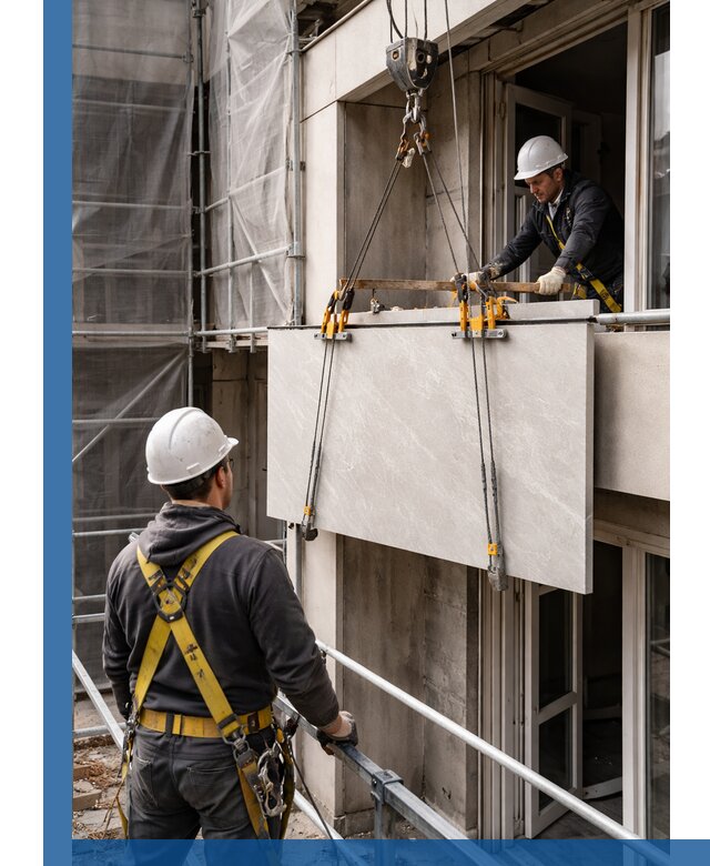 Подъем керамогранита на этаж в Полысаеве грузчиками и техникой