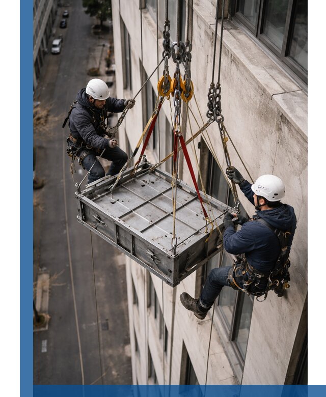 Спуск и подъем грузов по фасаду в Полысаеве для зданий
