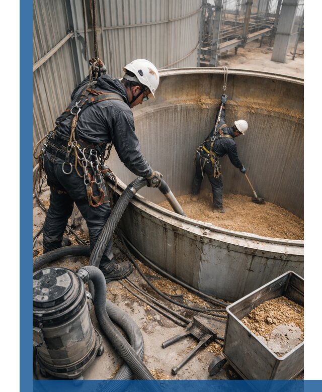 Профессиональная чистка зерновых бункеров в Полысаеве с выездом