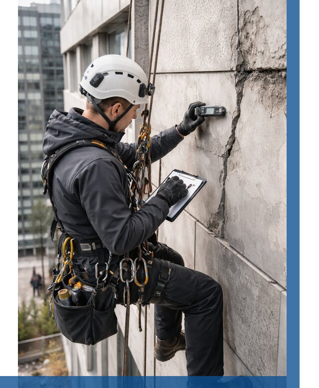 Обследование фасада альпинистами в Полысаеве от 123 р. | ВЫСОТНИК-Плс