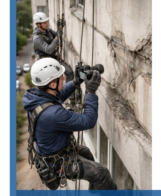 Фотофиксация дефектов фасада с высотной съемкой в Полысаеве