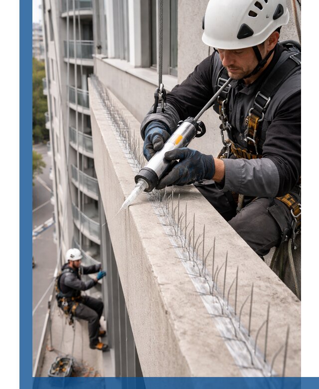 Установка шипов от птиц на фасадах и кровлях в Полысаеве